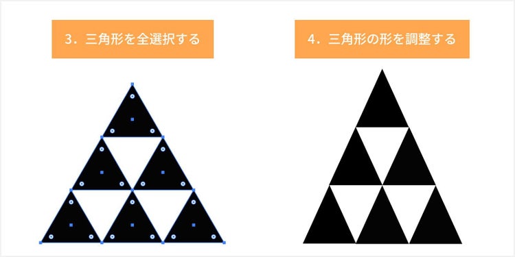 三角形を全選択し、サイズや形を整える