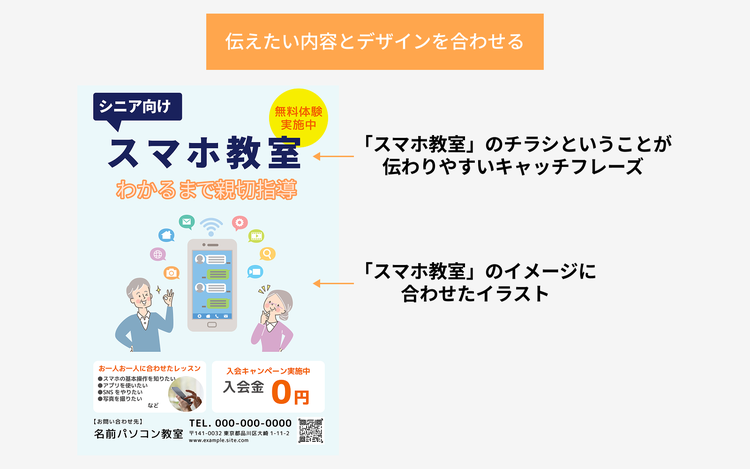 チラシデザインのコツ「伝えたい内容とデザインを合わせる」の作例
