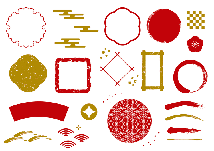 赤と金色の和風あしらい素材セット