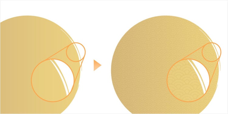 パターンを適用する前の円と、パターン適用後の円の比較