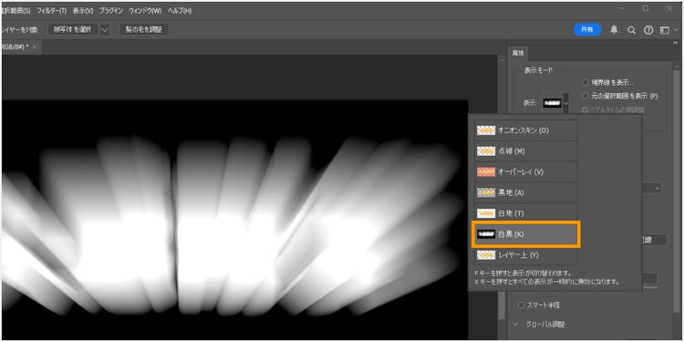 「表示モード」を白黒に変更