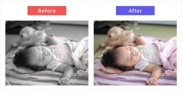 補修した白黒写真をカラー化した例