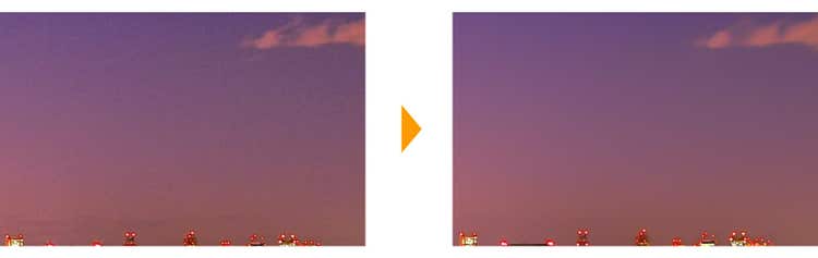 夕焼けの空のノイズを除去した例