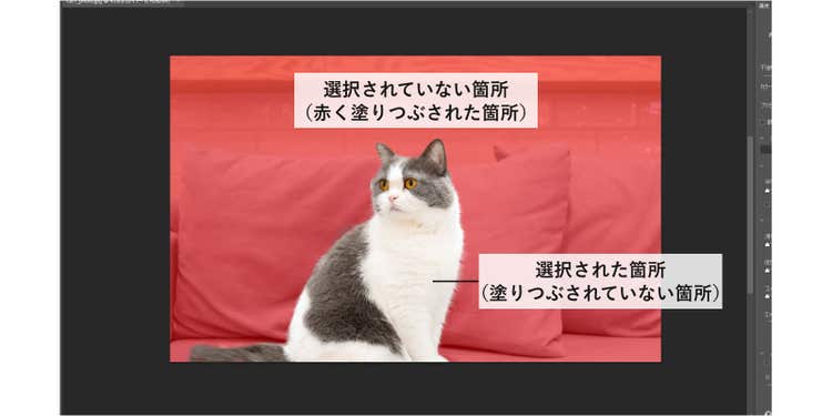 選択されていない箇所が赤く塗りつぶされる