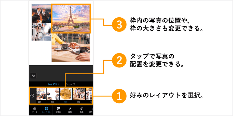 Photoshop Expressのコラージュ機能による加工手順を紹介する解説画像