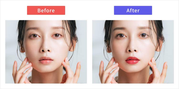 「メイクアップを適用」機能を使った、加工前後の比較