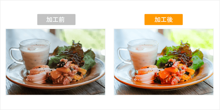 Photoshop Expressでのフィルター加工前後を比較した説明画像