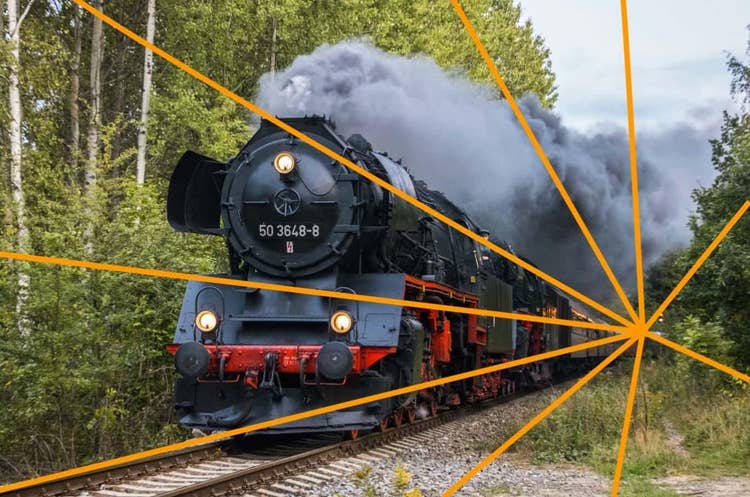 補助線付きの「放射線構図（消失点構図）」の例