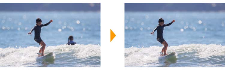 被写体の後ろに写っていた人を削除した例