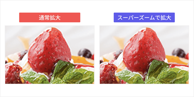 通常の拡大方法とスーパーズーム機能で拡大した画像の画質比較