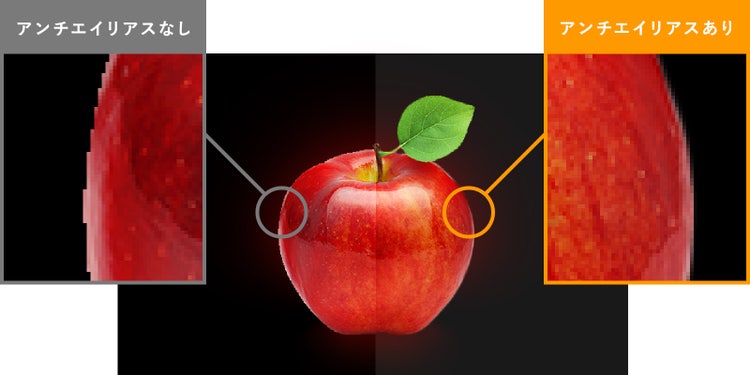 アンチエイリアスの適用の有無による見え方の違い