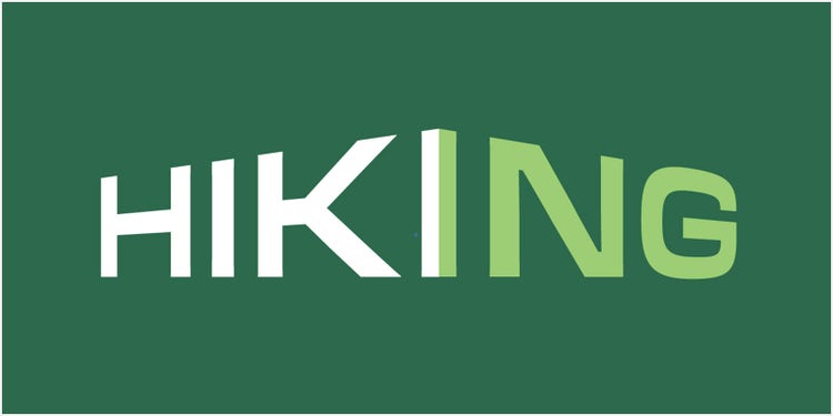 直角に折れ曲がったように前方に飛び出す「HIKING」の文字