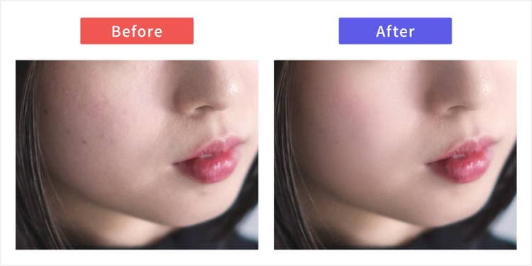 肌の質感をより滑らかに見せる加工の前後比較