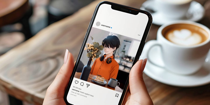Adobe Photoshopで制作した、推し妄想ショットを画面上で見せているビジュアル