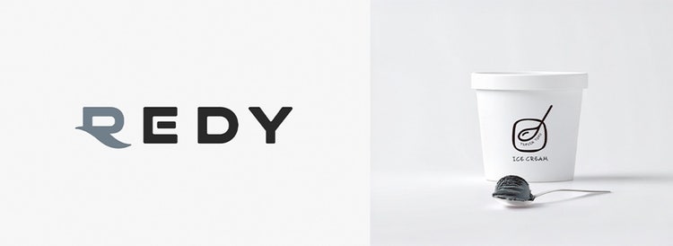 左：パーソナルジム「REDY」ロゴ／右：湯布院豆腐「豆腐アイスクリーム」CIデザイン＆ブランディング