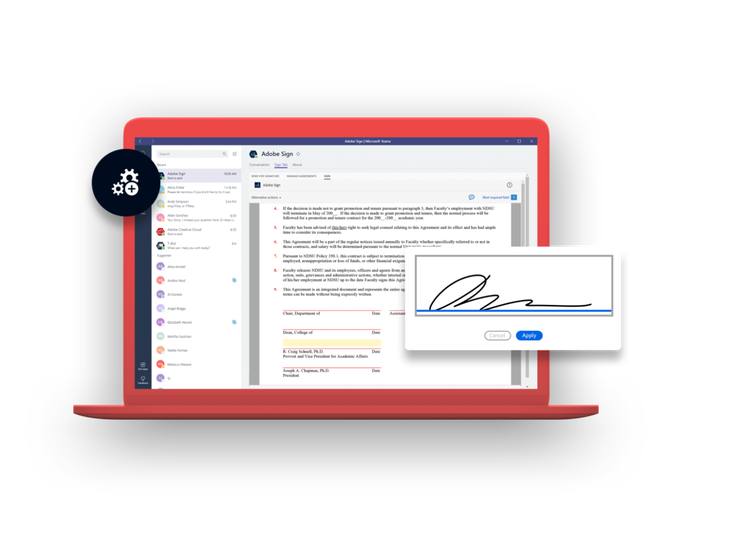 Acrobat Signが画面に表示された赤いノートパソコン