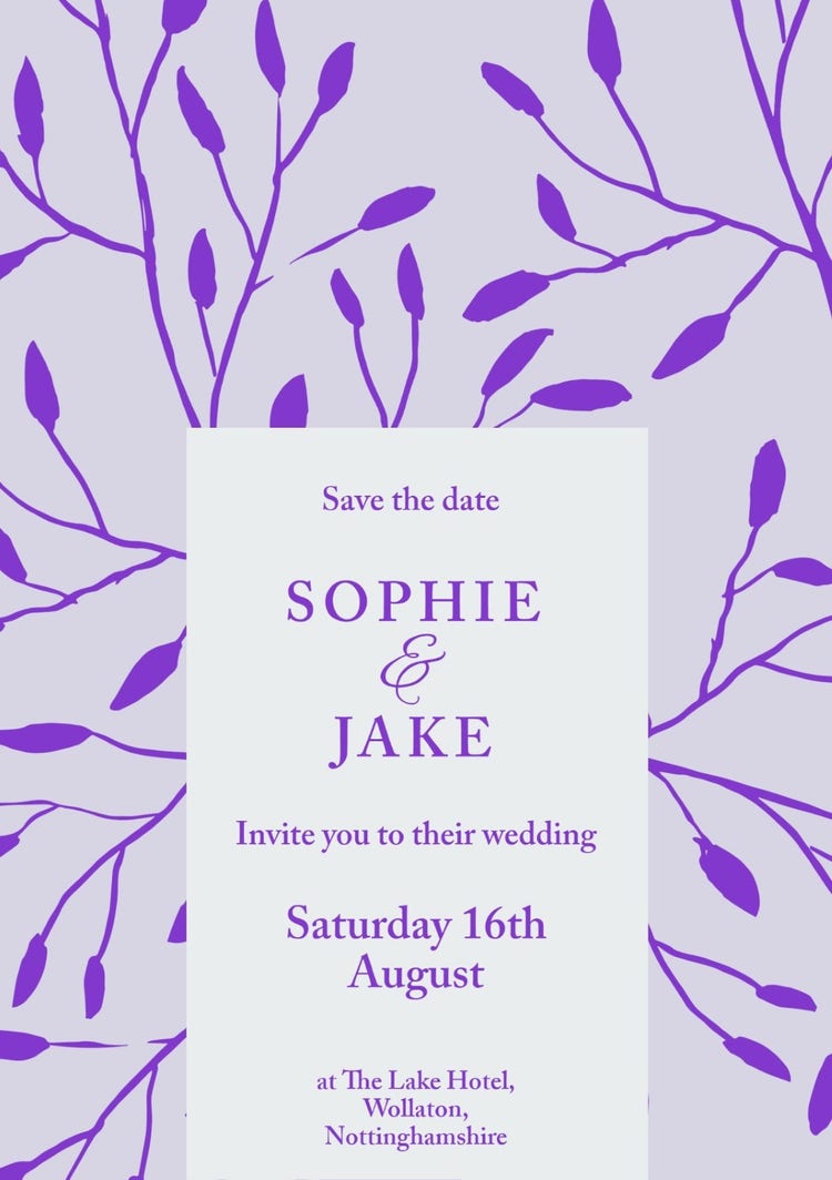 Pruple and White Elegant Save The Date Wedding Invitation A5