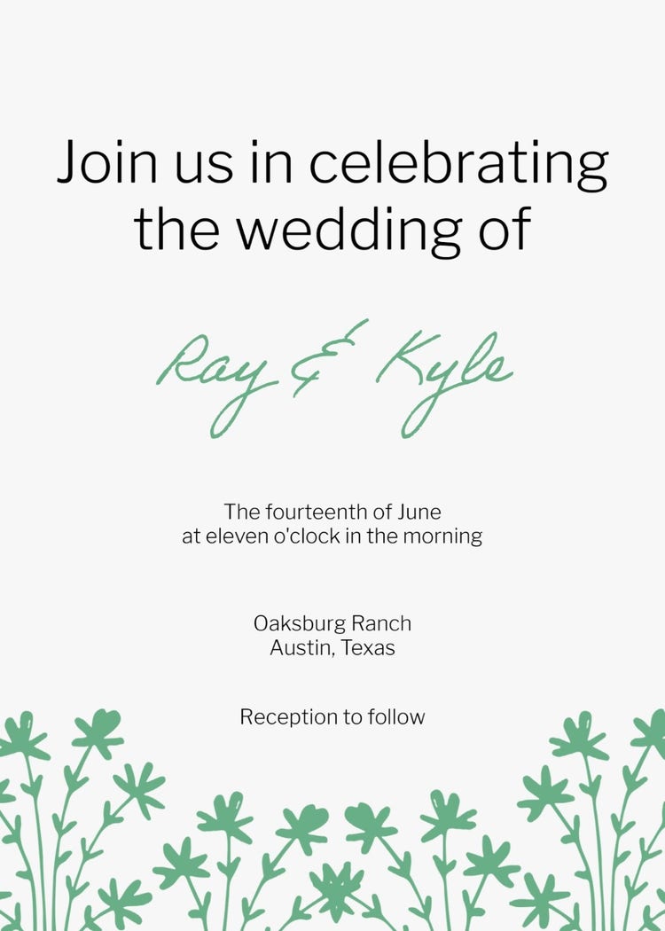 Green & White Floral Light Wedding Invitation