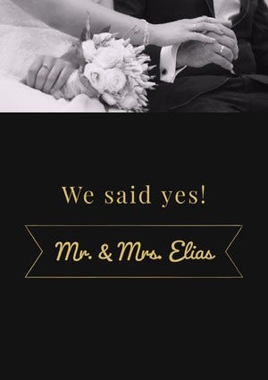 Black White and Yellow Wedding Announcement Wedding Announcement