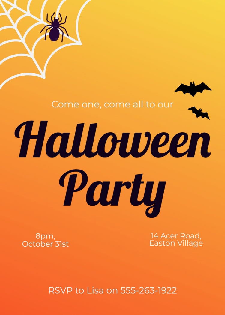 Orange & Black Halloween Party Invite