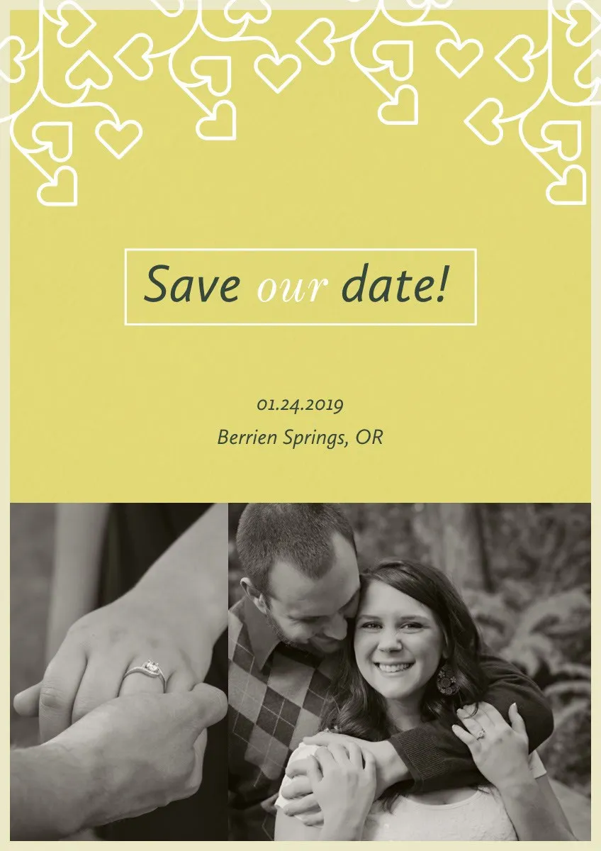 Elegant Yellow Save the Date Wedding Invitation Card with Happy Couple