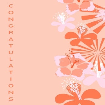 Orange Peach & Pink Hibiscus Floral Flower Congratulations Wedding A5 Greeting Card