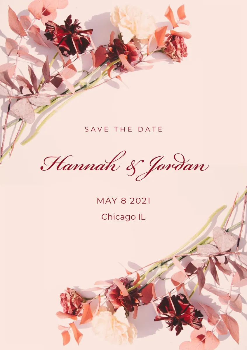 Pink Floral Arrangement Corner Save The Date Wedding Card