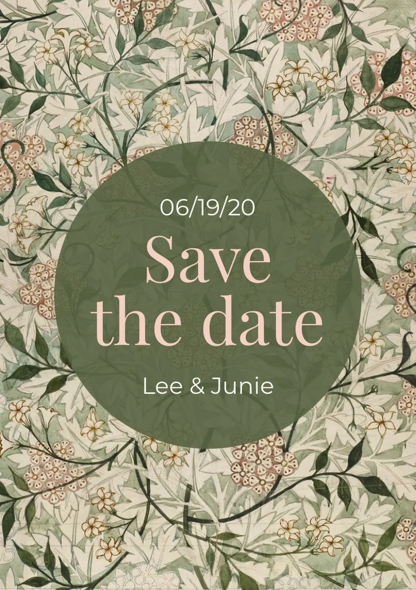 Green Foliage and Circle Save The Date Wedding Invitation Card