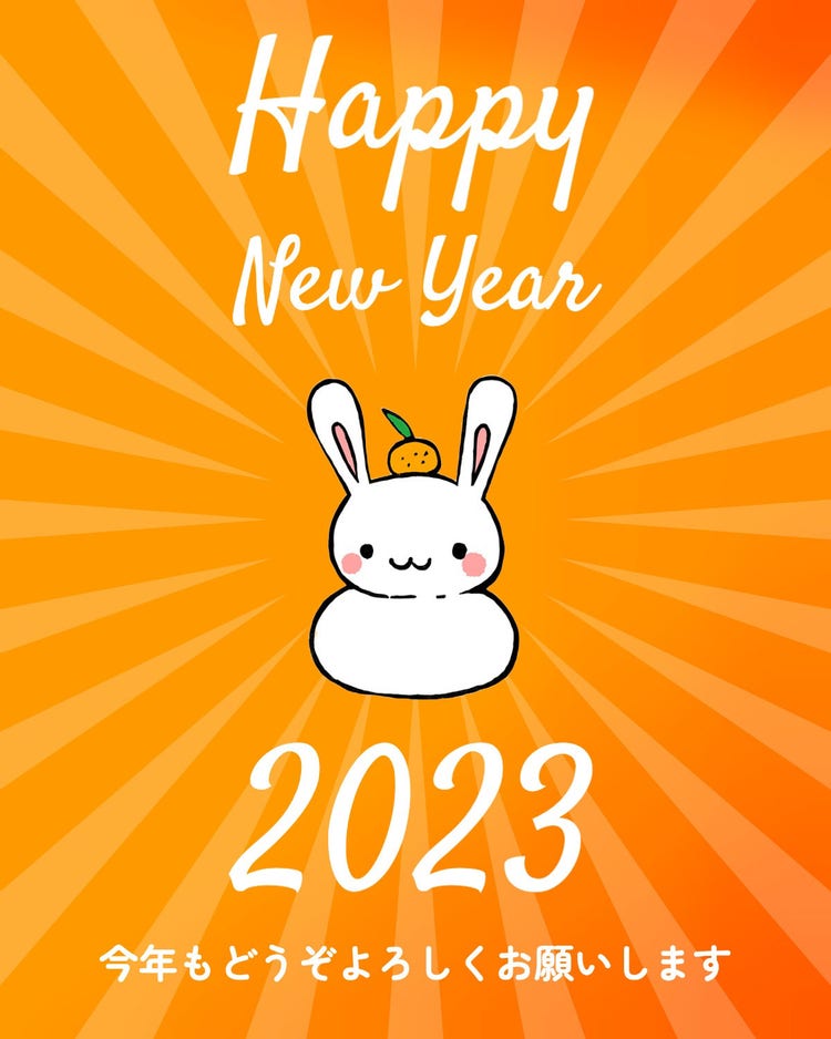 Orange Sun and Cute Mochi Rabbit Illustration New Year's Greeting Instagram Portrait Post