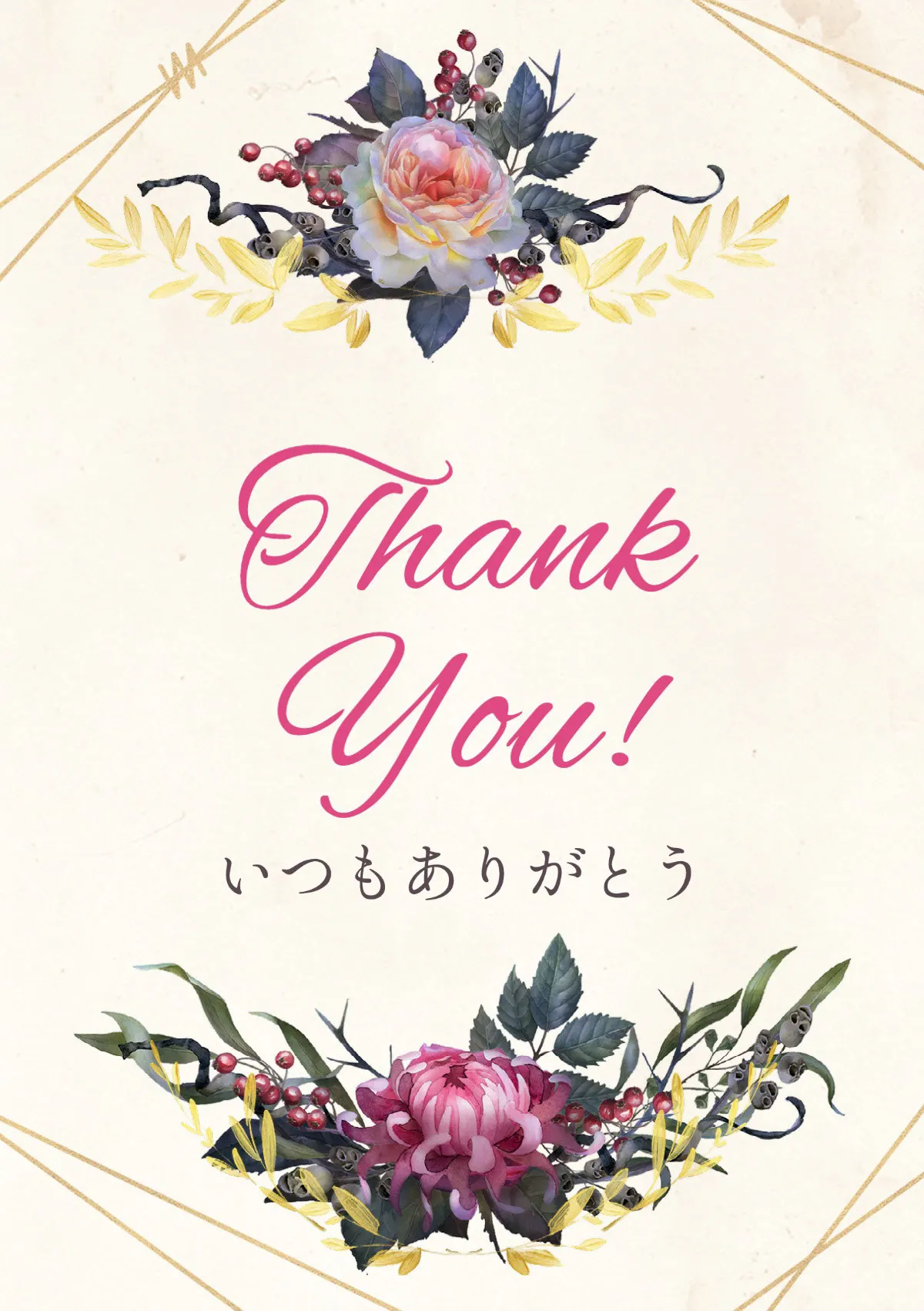 Thanks card with flower illustrations