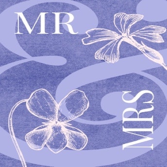Purple Lilac & White Mr and Mrs Wedding A5 Greeting Card