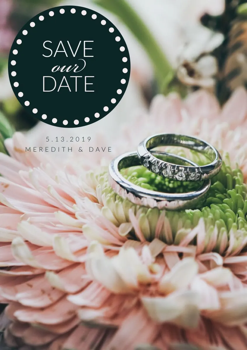 Floral Save the Date Wedding Invitation Card with Wedding Rings