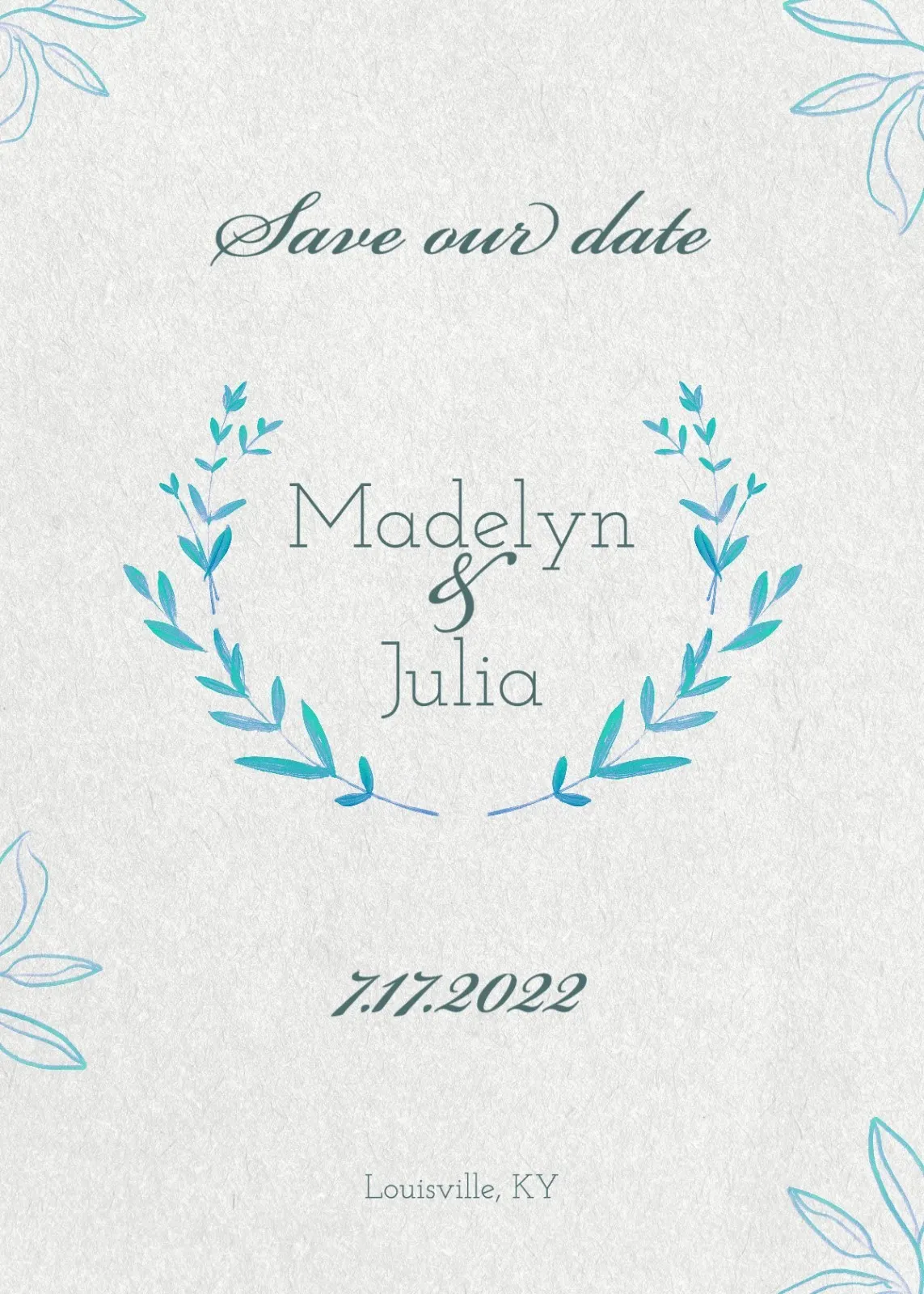 Texture Paper with Blue delicate leaves Wedding Save the Date