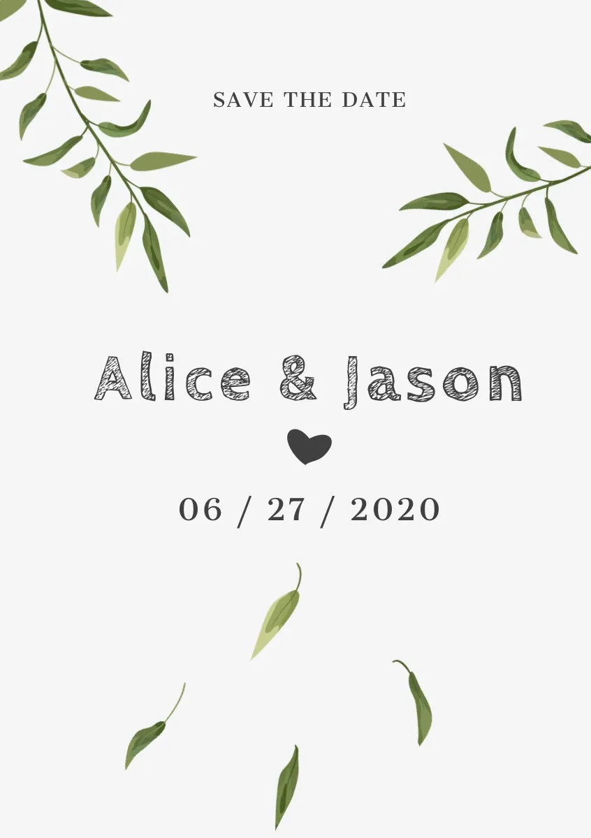 White and Green Alice and Jason Save The Date Card