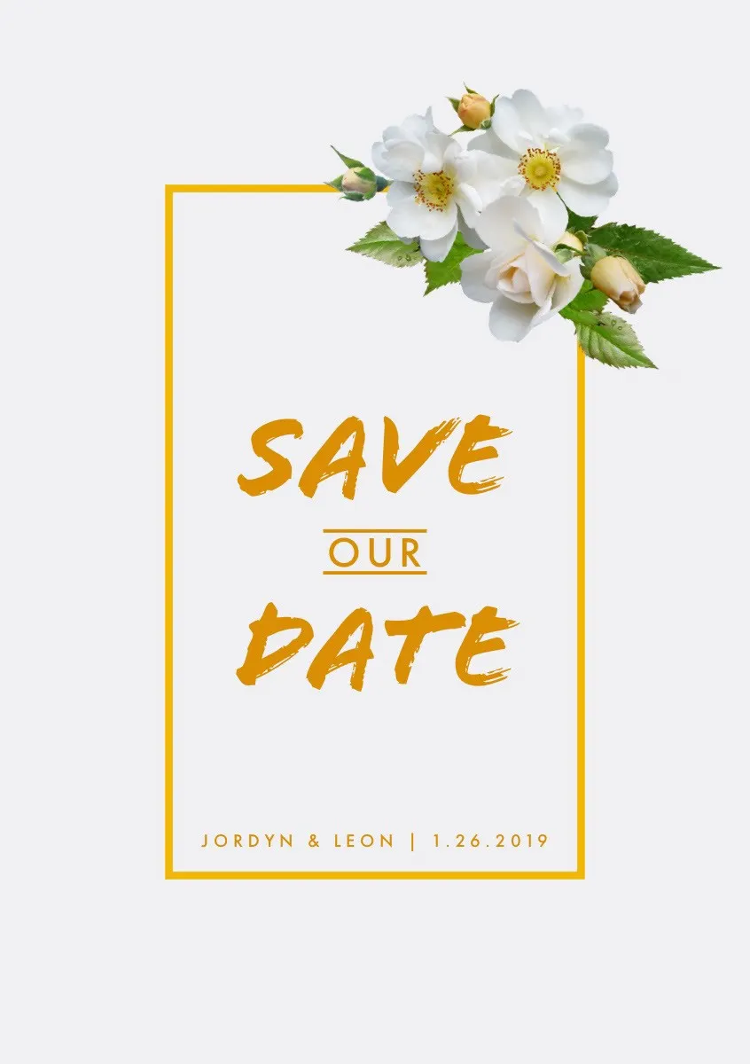 Orange Save the Date Wedding Announcement Card with Flowers