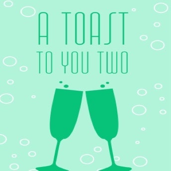 Green Turquoise & White Champagne Prosecco Cheers Wedding Toast A5 Greeting Card