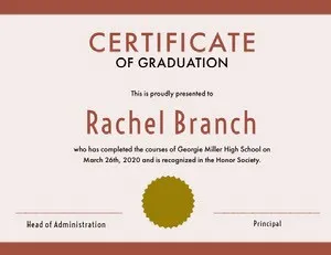 Red High School Graduation Certificate Diploma Certificate