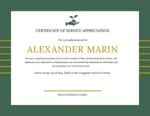 Green and Gold Volunteering Appreciation Certificate Diploma Certificate