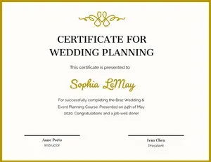 Gold Decorative Wedding Planning Course Completion Certificate Diploma Certificate