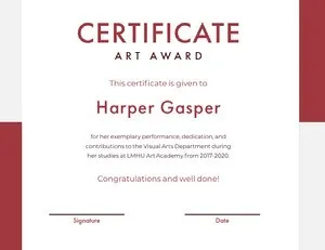 Red Art Academy Award Certificate Award Certificate