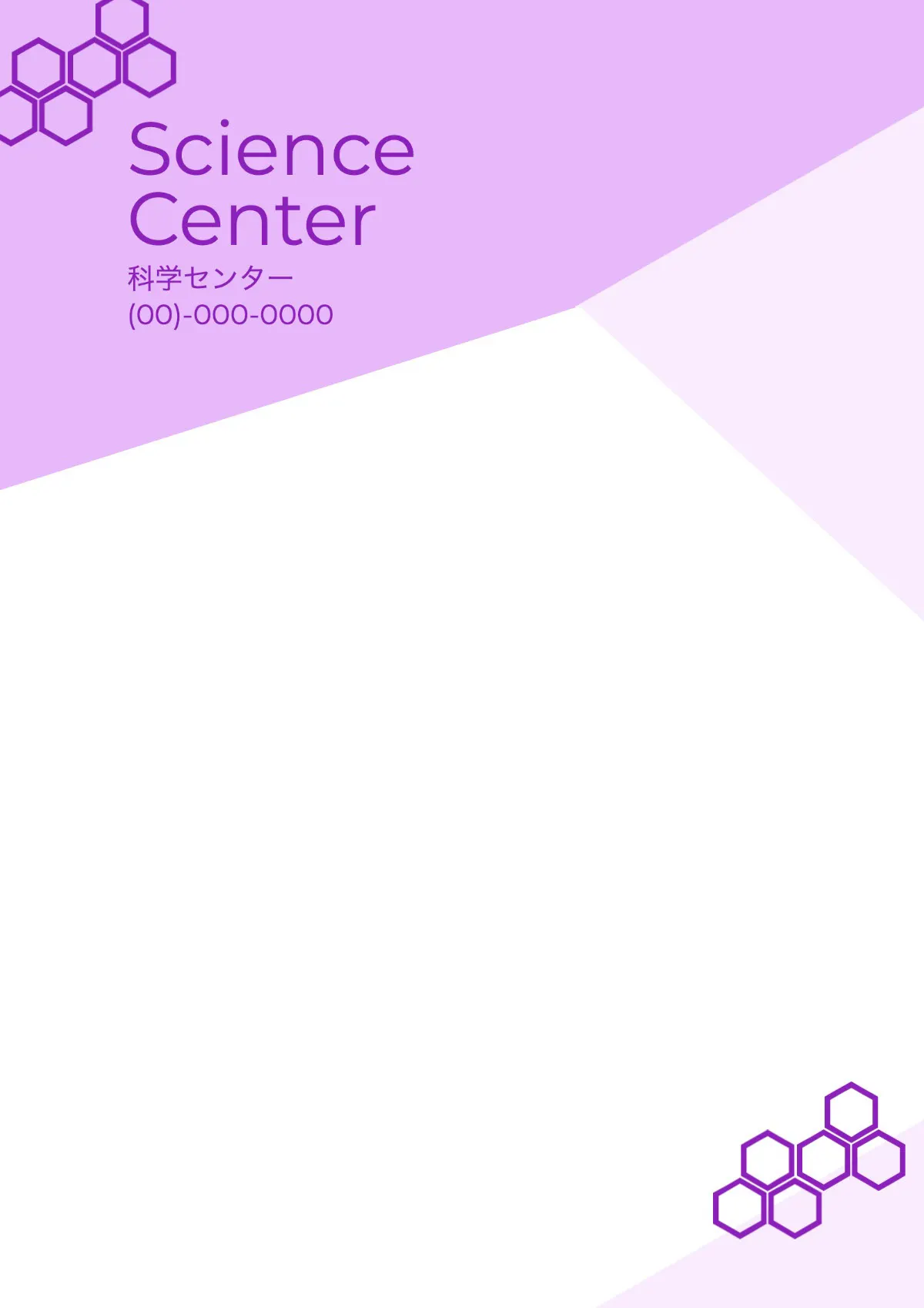 Science center flier purple hexagon