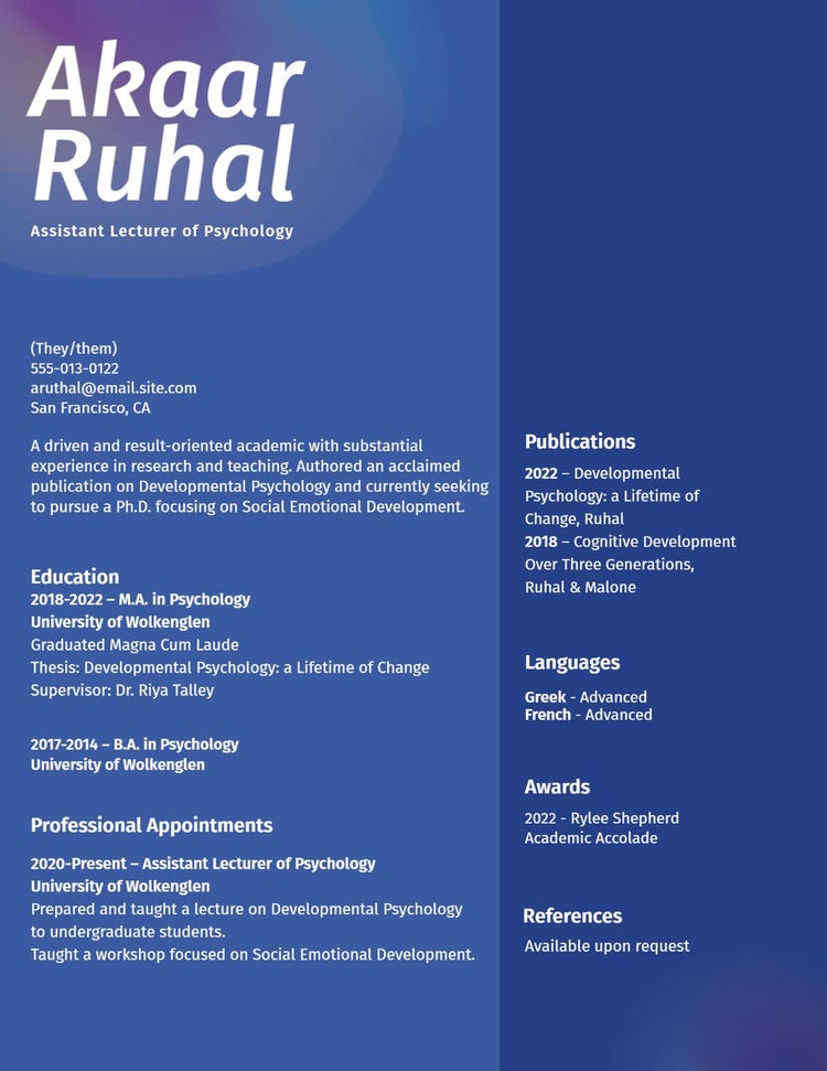 Blue White and Pink Curriculum Vitae