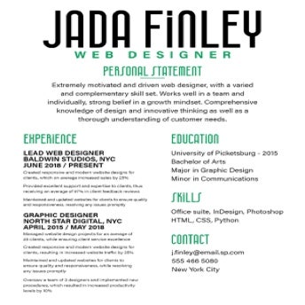 Black Green Jada Finley Web Designer Resume