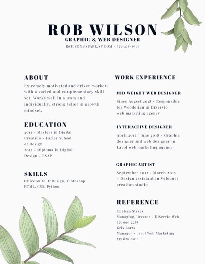 Green Floral Graphic Web Designer Resume