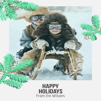 Happy Holidays Sledding Photo Ccard