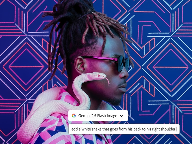 男性の背中から右肩にかけて這う白蛇が描かれている、Gemini 2.5 FlashによるAI生成画像