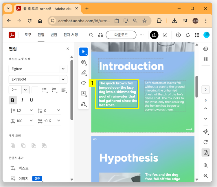 OCR 텍스트 서식 변경