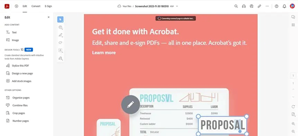 애크로뱃 온라인에서 에서 편집 가능한 텍스트로의 변환