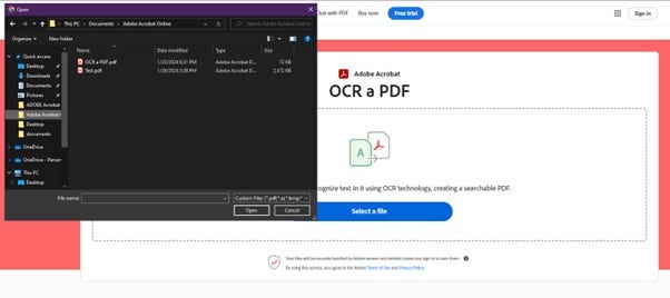 PDF를 선택하고, 애크로뱃이 파일을 업로드할 때까지 기다립니다.