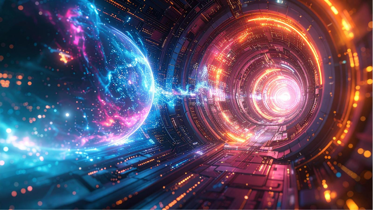 Generative AI image of energy traveling through a spaceship.